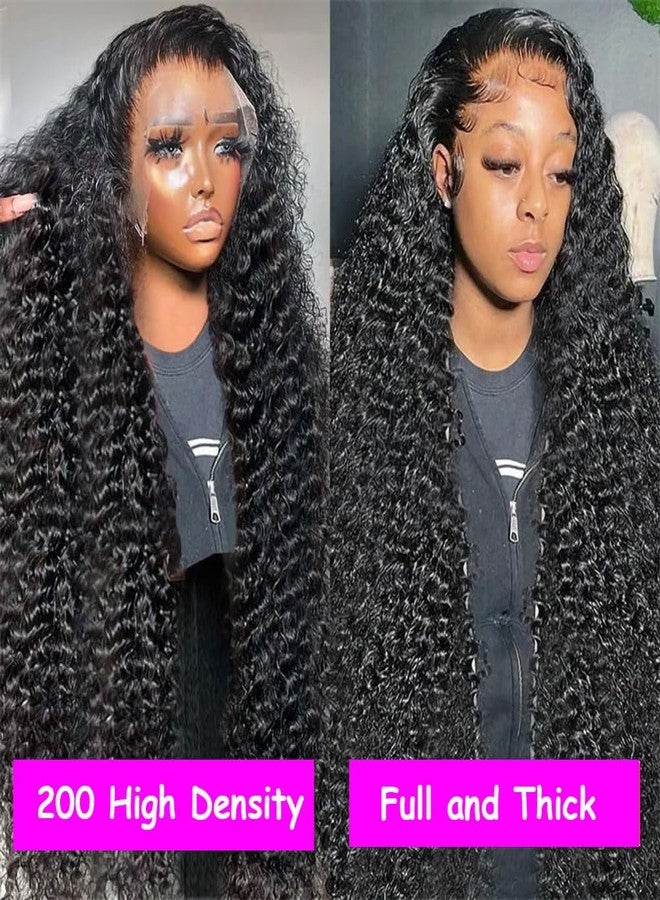 Rozilo Aomllute 30 Inch Deep Wave Lace Front Wigs Human Hair 200 Density 13x4 HD Lace Frontal Wigs Human Hair Pre Plucked Deep Curly Glueless Wigs Human Hair for Women Natural Black - Image 2